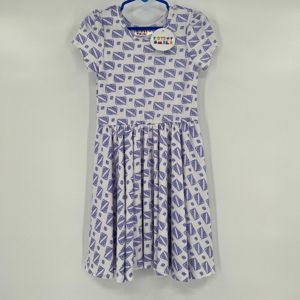 Dot Dot Smile Girl's Cap Dress 3-4 NWT White/Purple Geometric Shape Print